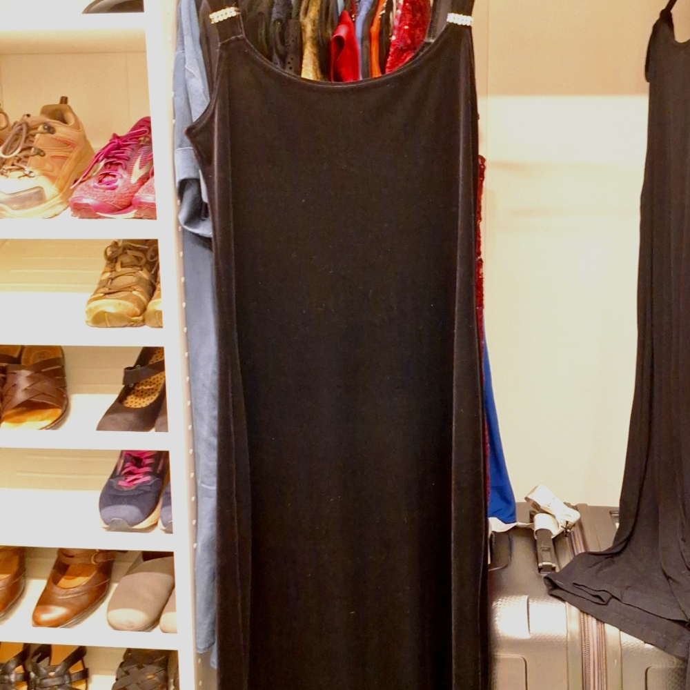 Black, floor length velvet dress
